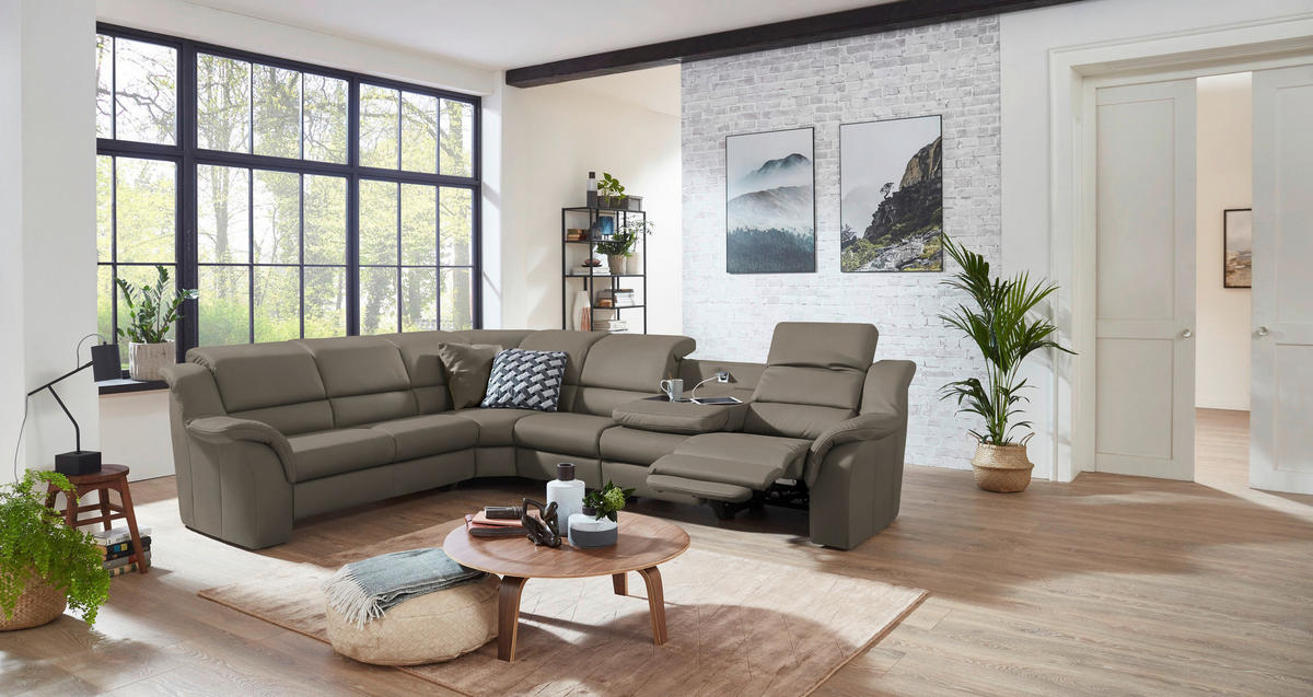 ECKSOFA  in Echtleder Graubraun  260/324 cm  - Graubraun/Schwarz, KONVENTIONELL, Leder/Kunststoff (260/324cm) - Cantus