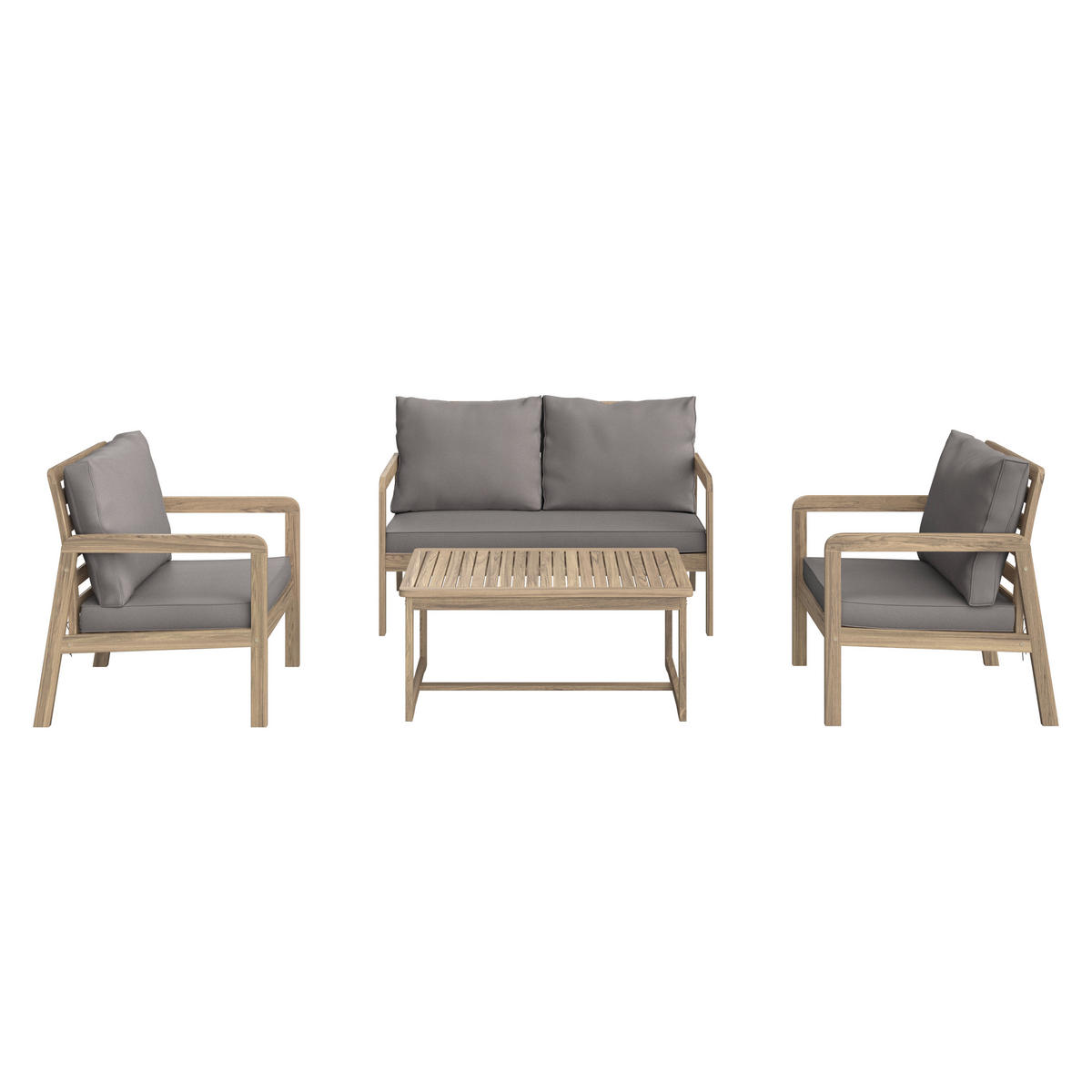 VRTNI SET   drvo, tekstil  svijetlo siva, boje tikovine    - boje tikovine/svijetlo siva, Moderno, drvo/tekstil (85/116/60/35/72/72/55/64/64cm) - Ambia Garden