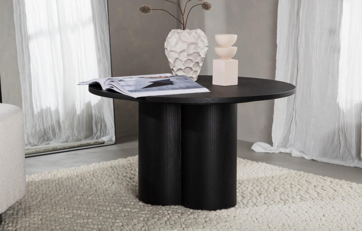 COUCHTISCH furniert 80/80/45 cm rund Schwarz  - Schwarz, Design, Holz (80/80/45cm) - Livetastic
