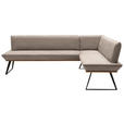 ECKBANK 243/163 cm Lederlook Schwarz, Eichefarben, Hellbraun Eiche massiv Metall   - Hellbraun/Eichefarben, Design, Holz/Textil (243/163cm) - Voleo