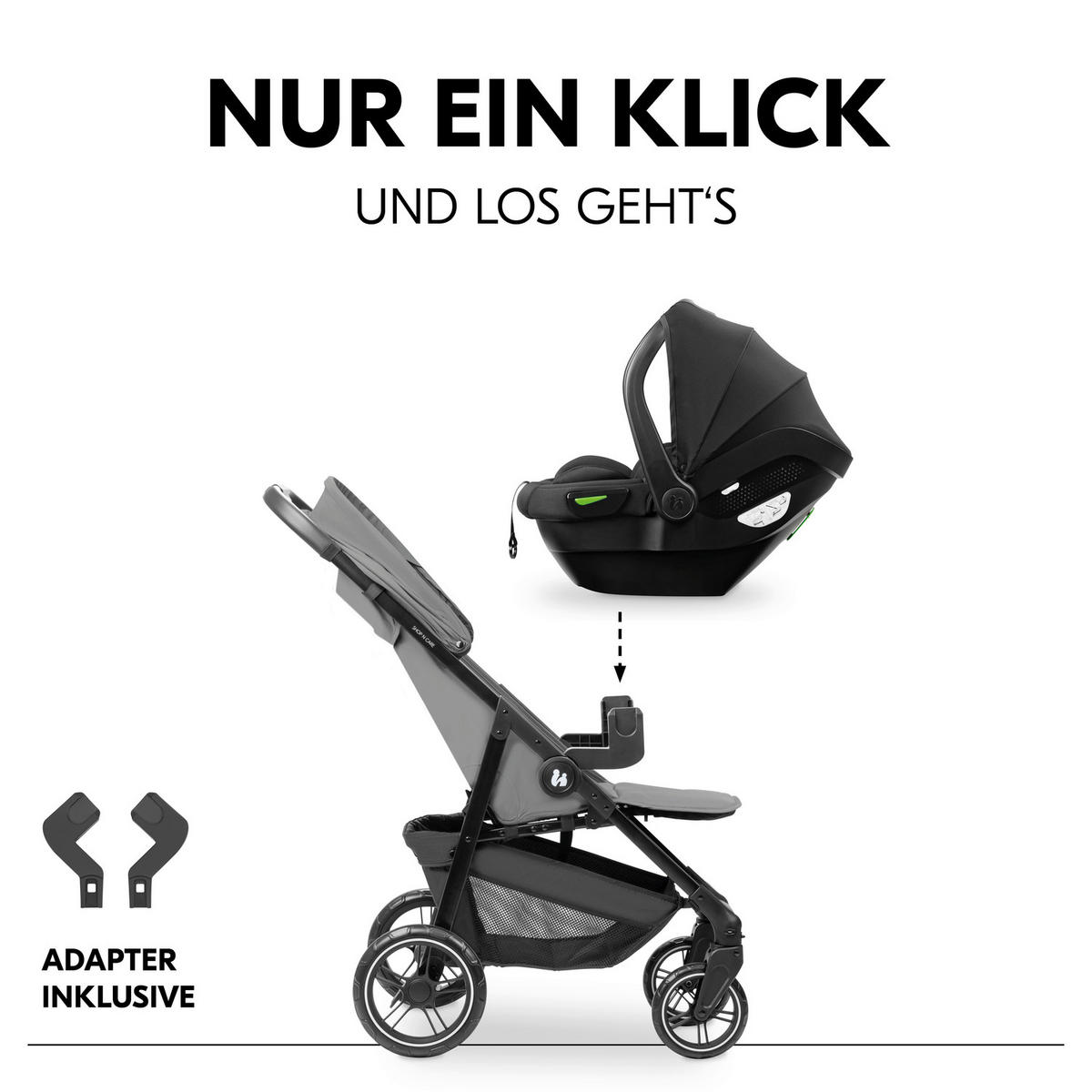 KINDERWAGENSET  Shop N Care Travel Set  Grey  - Schwarz/Grau, Basics, Textil/Metall (52/110/91cm) - Hauck