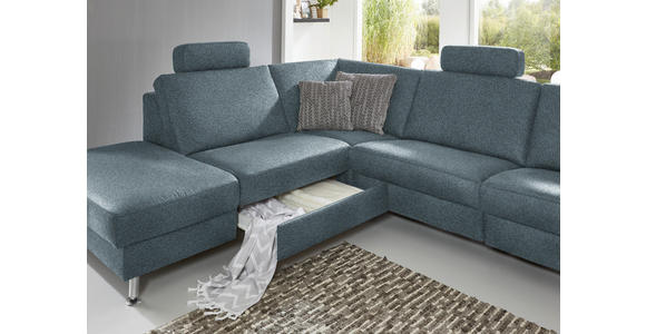 ECKSOFA in Mikrofaser Blau 242/275 cm - Blau/Alufarben, Design, Textil/Metall (242/275cm) - Dieter Knoll
