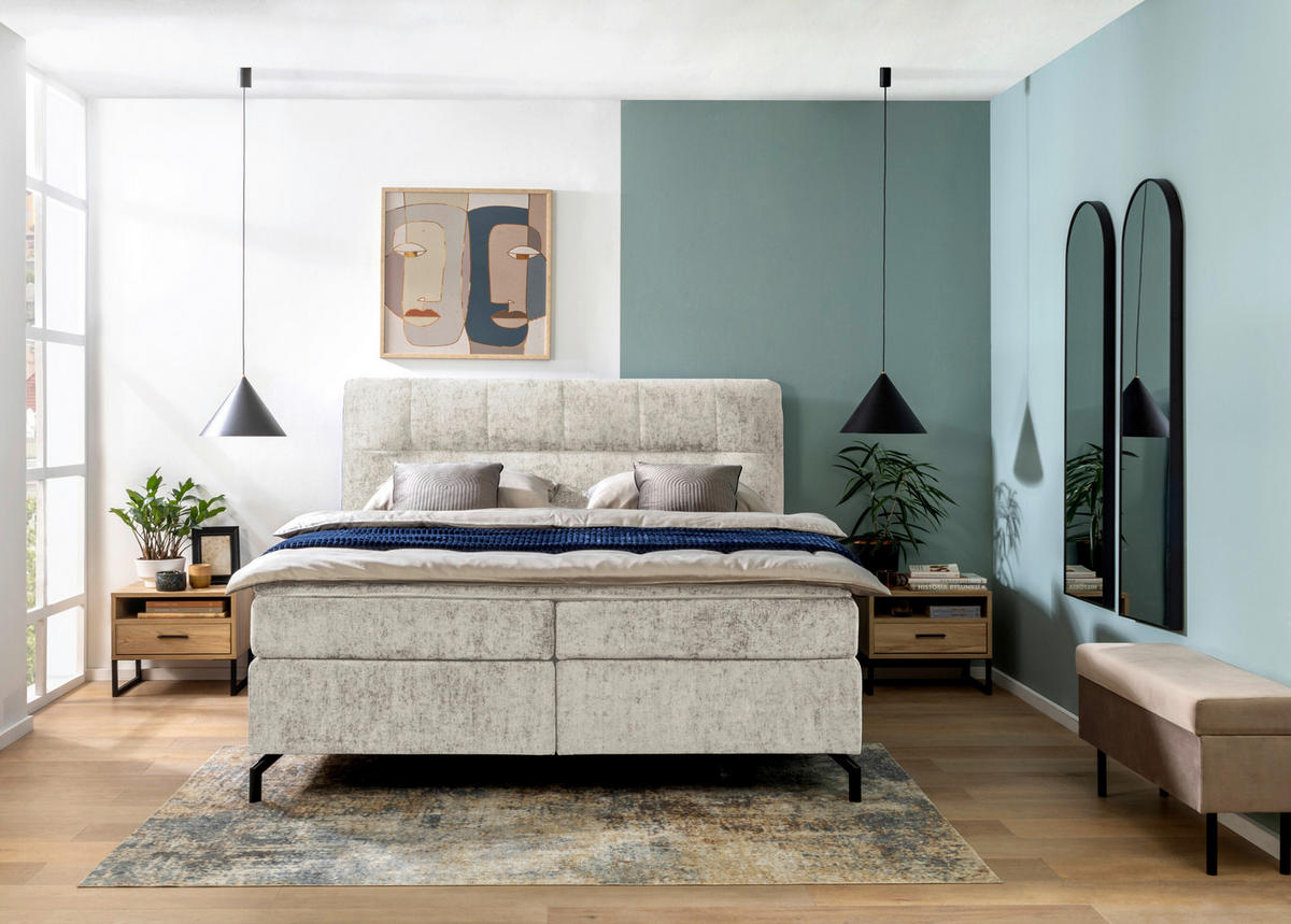 BOXSPRINGBETT 160/200 cm  in Beige  - Beige/Schwarz, Design, Textil/Metall (160/200cm) - Esposa