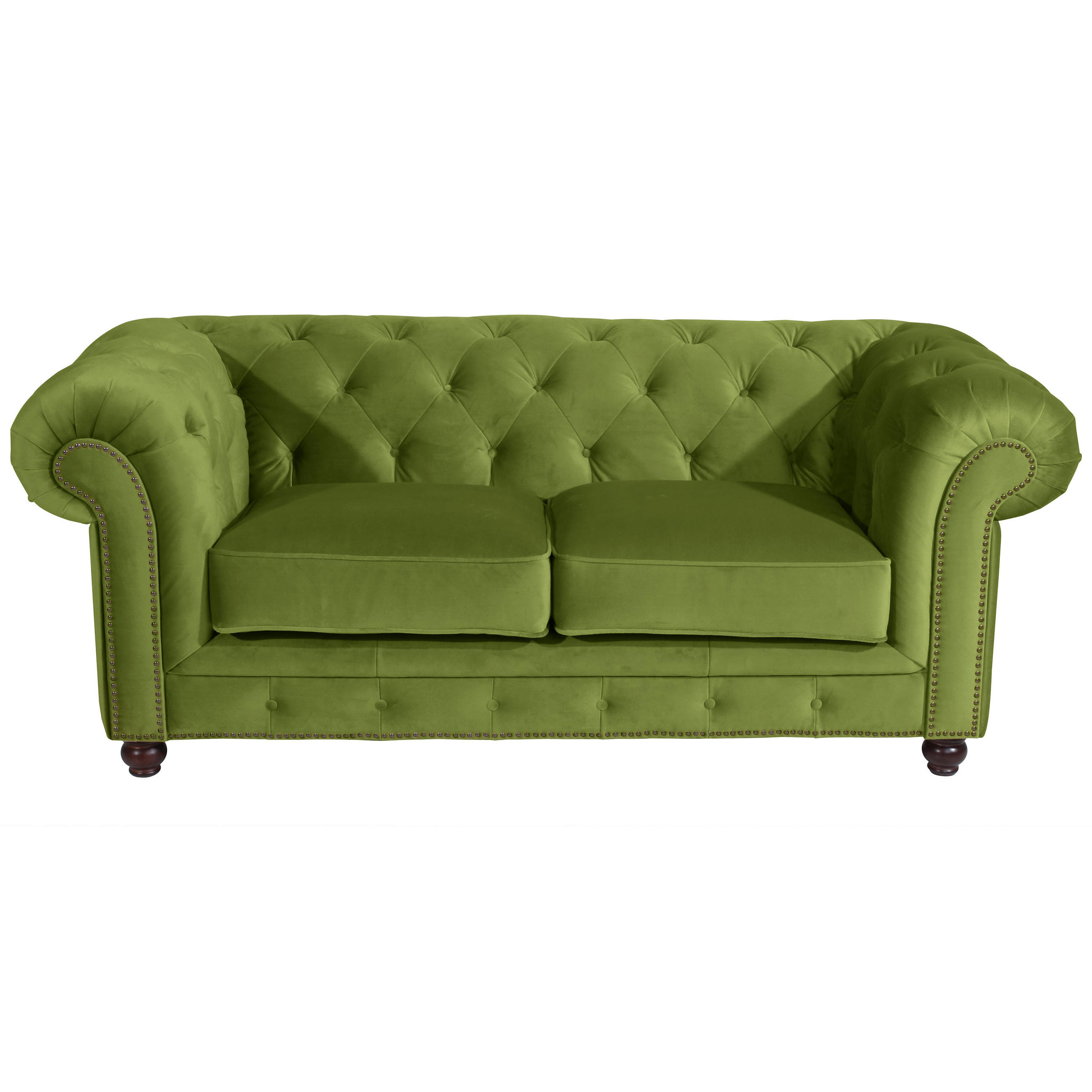 CHESTERFIELD-SOFA Orleans Olivgrün Samt, Velours  - Nussbaumfarben/Olivgrün, Design, Holz/Textil (196/77/100cm) - Max Winzer
