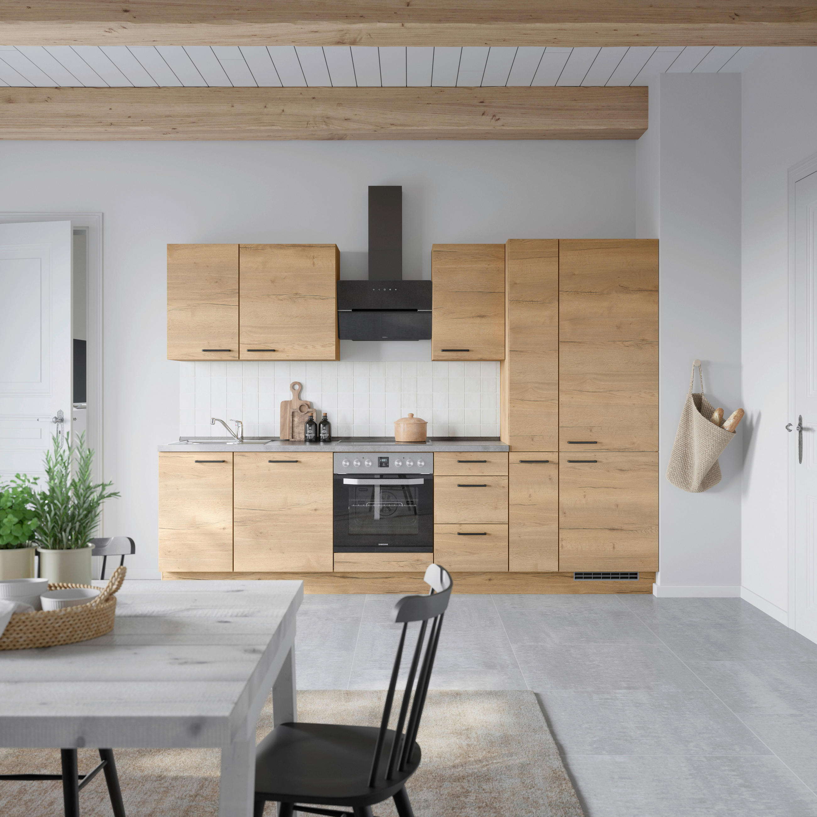 KÜCHENBLOCK Structura 300 cm  in Eichefarben, Schieferfarben  - Schieferfarben/Eichefarben, MODERN, Holzwerkstoff/Metall (300cm) - Nobilia