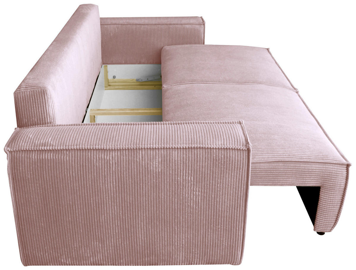 SCHLAFSOFA  mit Liegefunktion, Schlafen auf Sitzhöhe, Rücken echt Cord Altrosa  - Schwarz/Altrosa, KONVENTIONELL, Kunststoff/Textil (240/89/100cm) - Carryhome