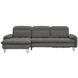 ECKSOFA in Flachgewebe Hellgrau  180/310 cm  - Hellgrau/Schwarz, LIFESTYLE, Textil/Metall (180/310cm) - Valnatura