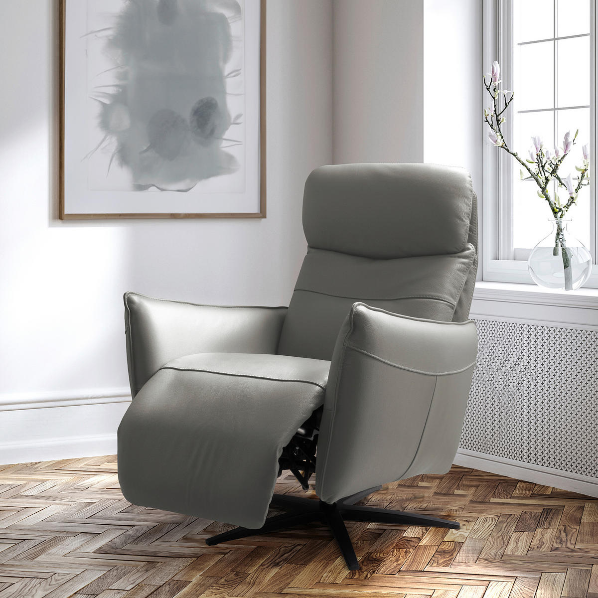 RELAXSESSEL in Leder Grau  - Schwarz/Grau, Design, Leder/Metall (77/107/88cm) - Livetastic