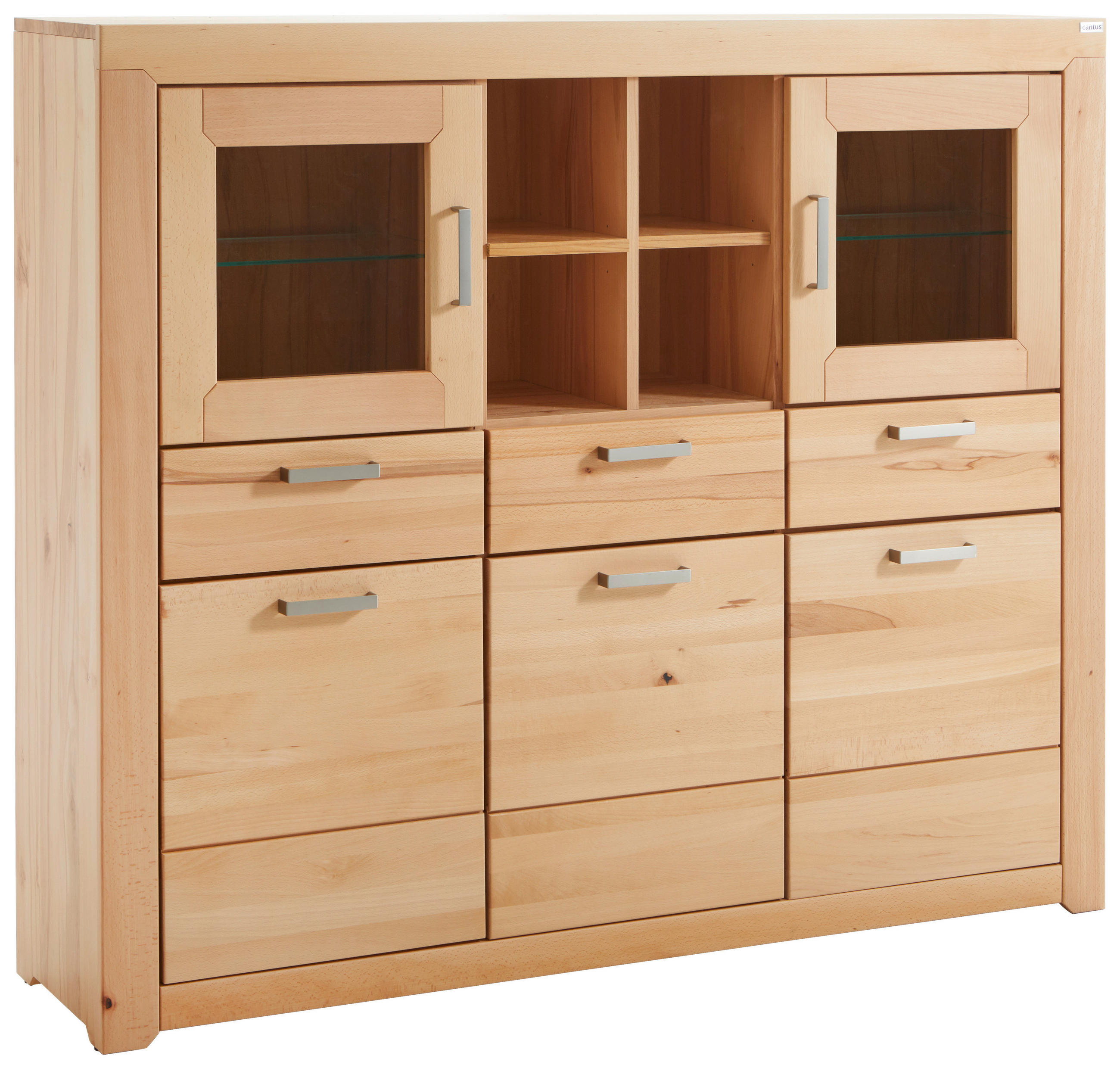 HIGHBOARD  in 160/136/40 cm  - Buchefarben/Silberfarben, Natur, Glas/Holz (160/136/40cm) - Cantus