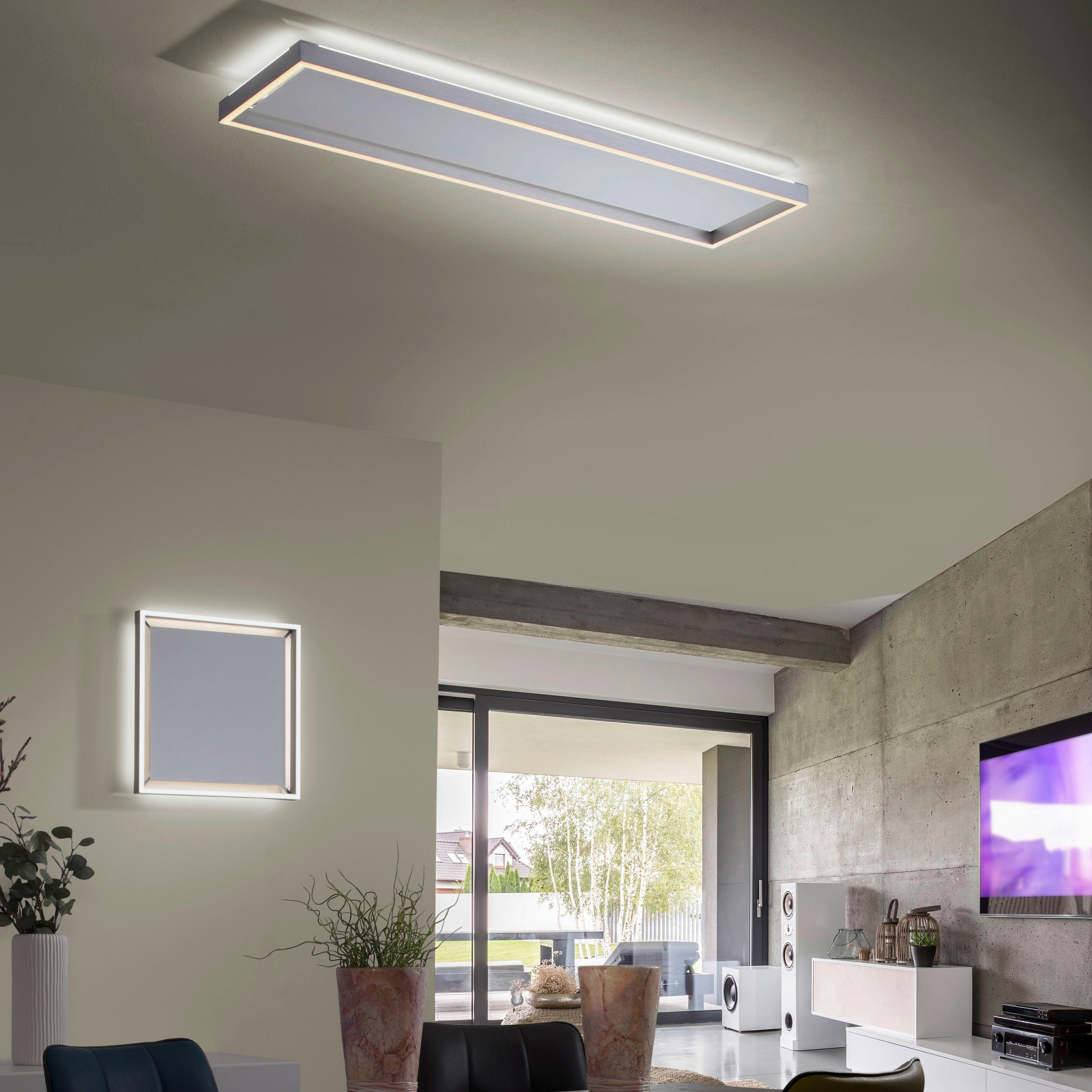 PLAFONIERĂ CU LED - argintiu, Design, plastic/metal (100/25/5,6cm)
