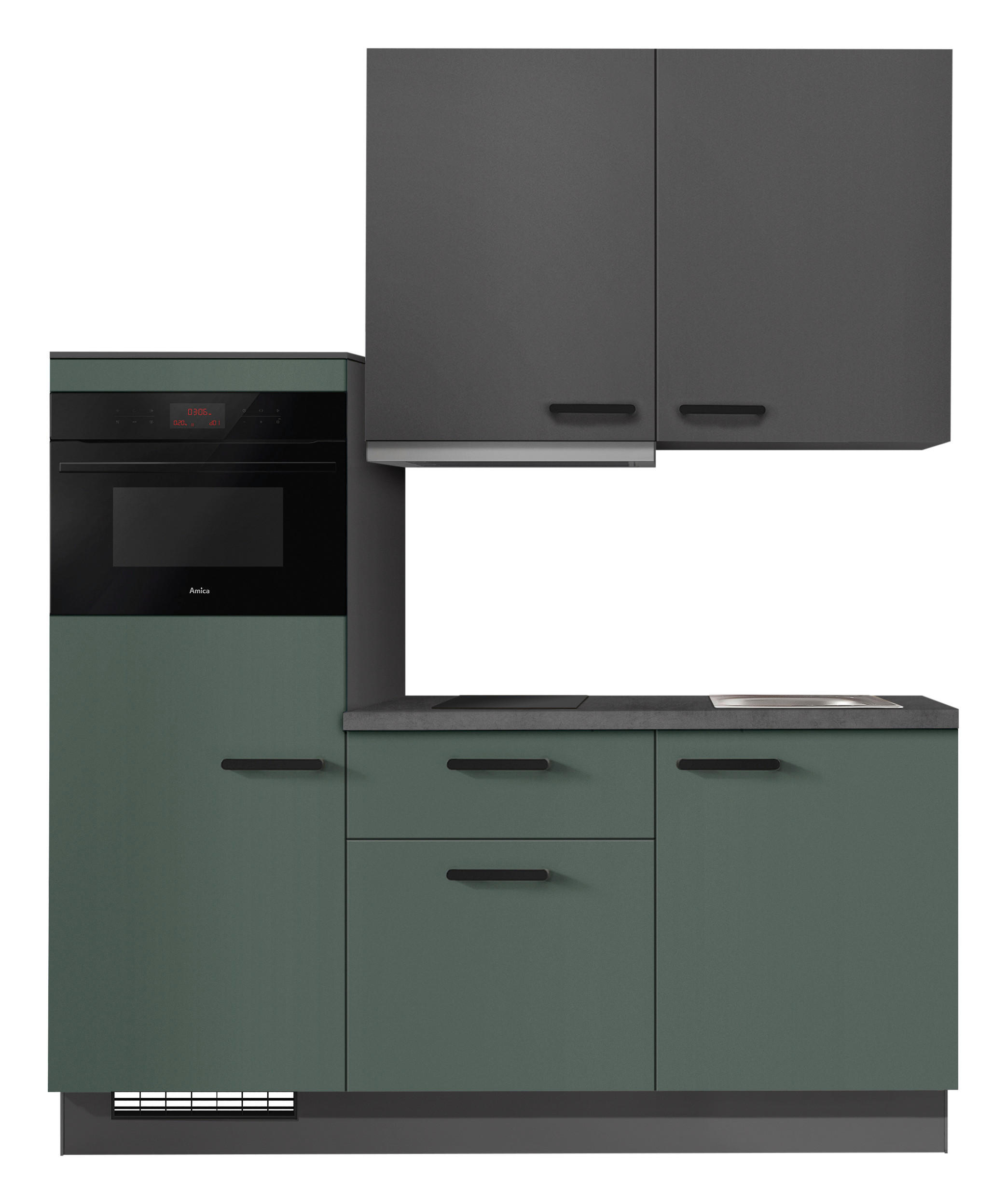 KÜCHENBLOCK 180 cm   in Graphitfarben, Dunkelgrün  - Dunkelgrün/Schieferfarben, Basics, Holzwerkstoff/Metall (180cm) - Impuls