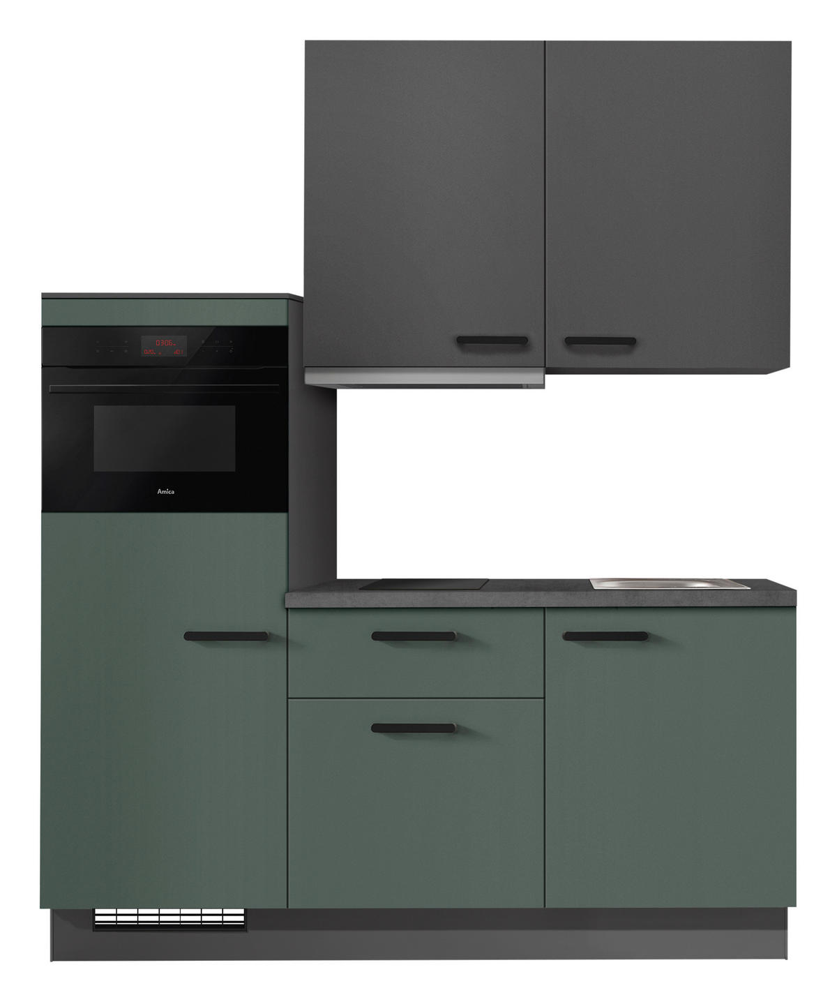 KÜCHENBLOCK 180 cm   in Graphitfarben, Dunkelgrün  - Dunkelgrün/Schieferfarben, Basics, Holzwerkstoff/Metall (180cm) - Impuls