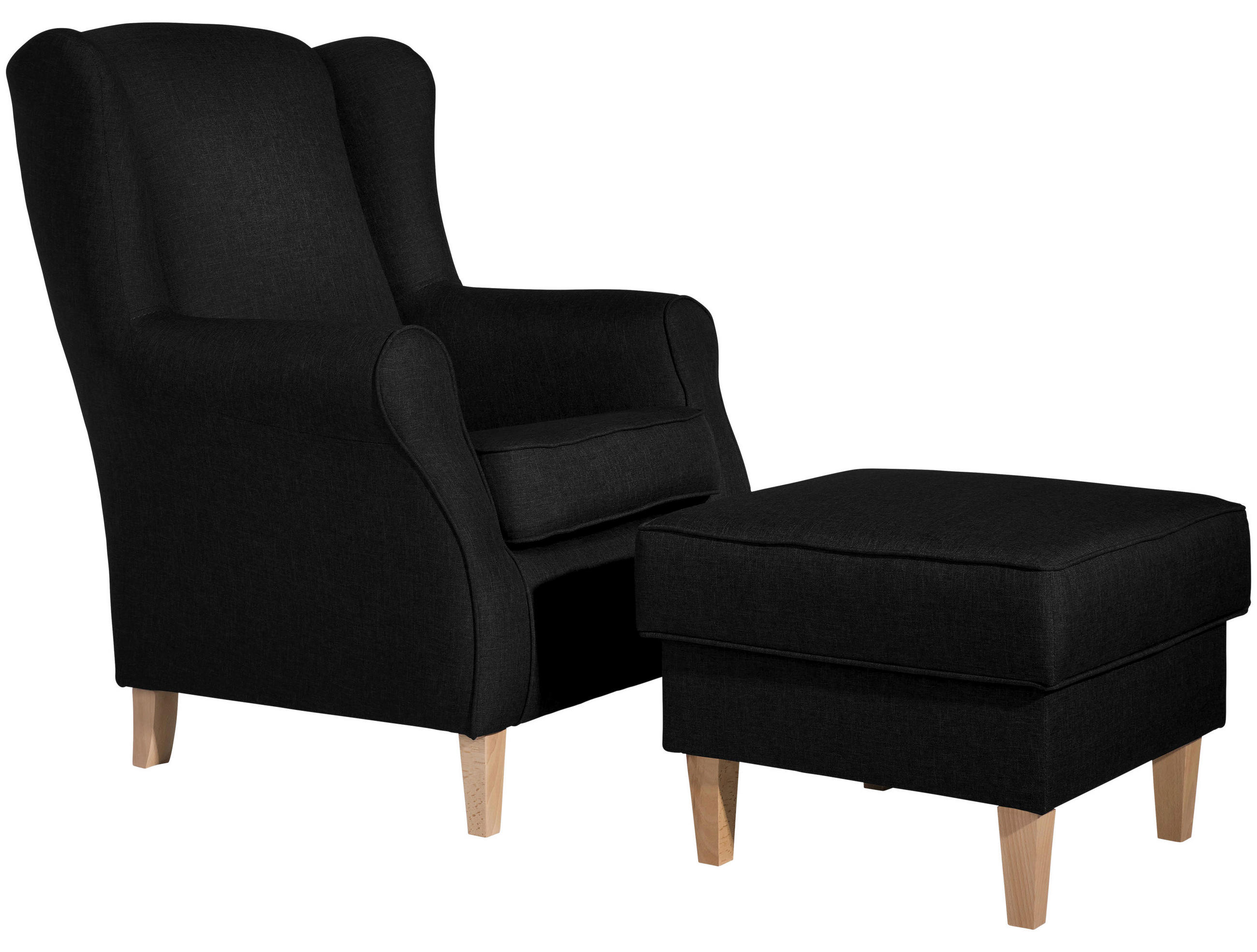 HOCKER in Textil Schwarz  - Buchefarben/Schwarz, Design, Holz/Textil (53/45/53cm) - Max Winzer