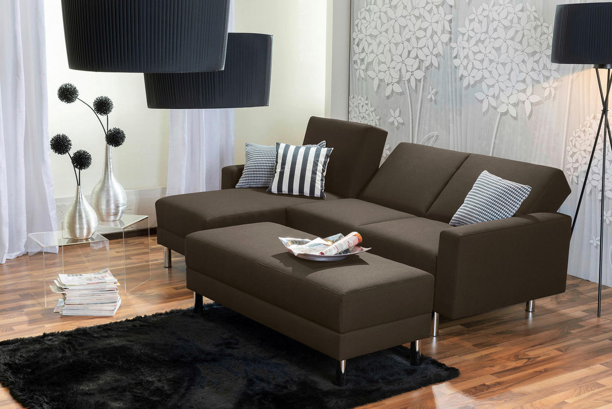 ECKSCHLAFSOFA inkl. Hocker in Braun Textil   - Chromfarben/Braun, Konventionell, Textil/Metall (152/230cm) - Max Winzer