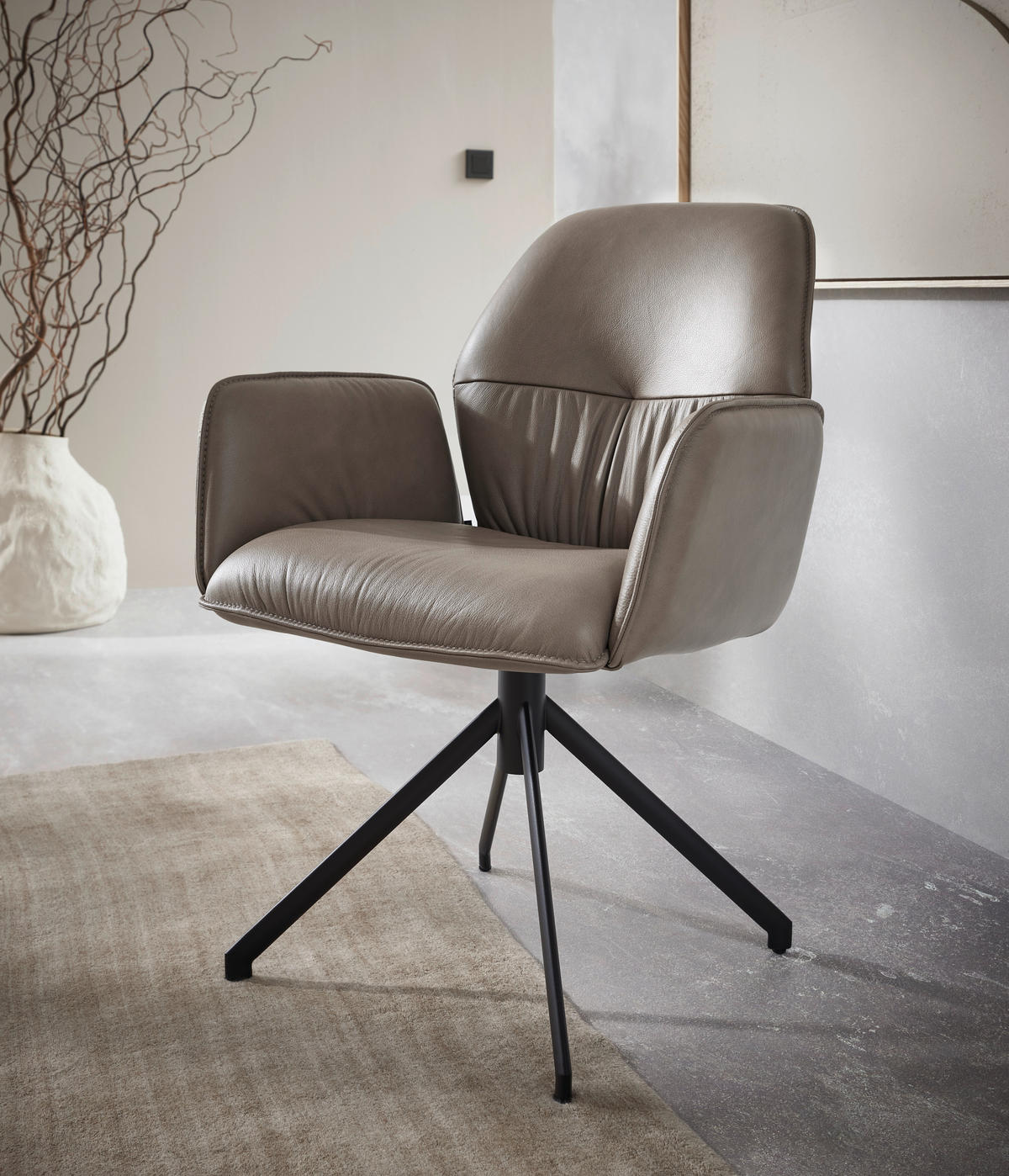 ARMLEHNSTUHL  in Echtleder pigmentiert  - Taupe/Schwarz, Design, Leder (66/89/66cm) - Dieter Knoll