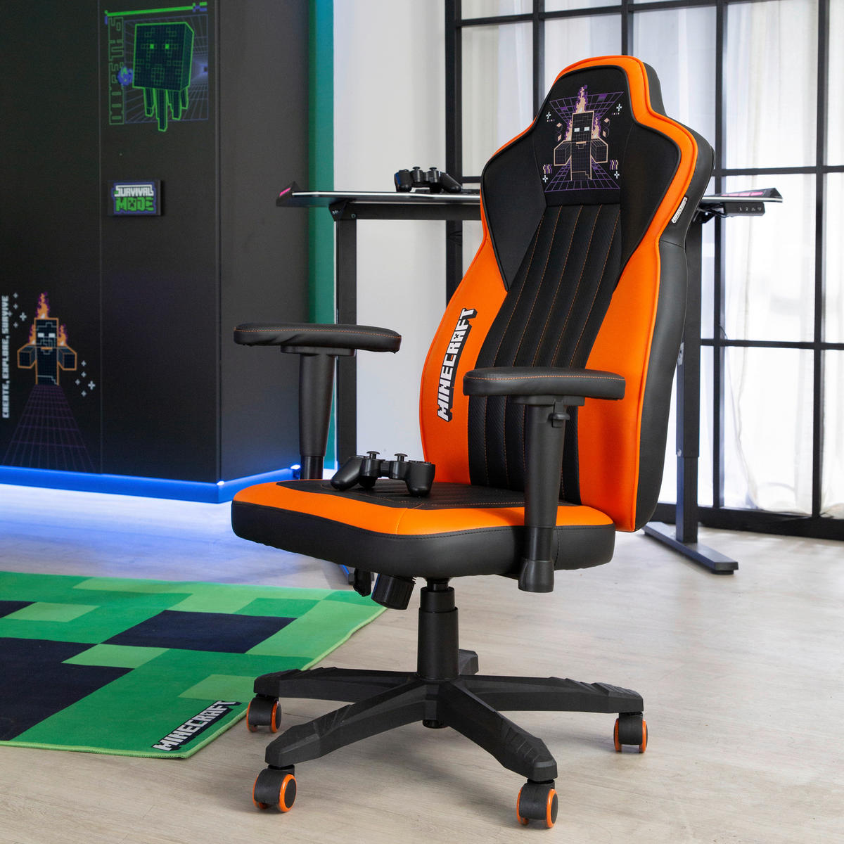 GAMINGSTUHL Orange, Schwarz Kunststoff, Textil   - Schwarz/Orange, MODERN, Kunststoff/Textil (59,5/102,5/66cm) - Minecraft