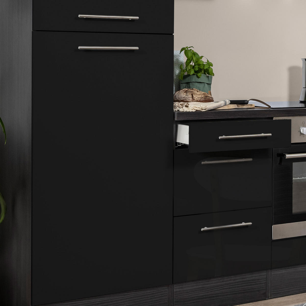 KÜCHENBLOCK 270 cm   in Grau, Schwarz  - Alufarben/Schwarz, KONVENTIONELL, Holzwerkstoff/Metall (270cm) - Respekta