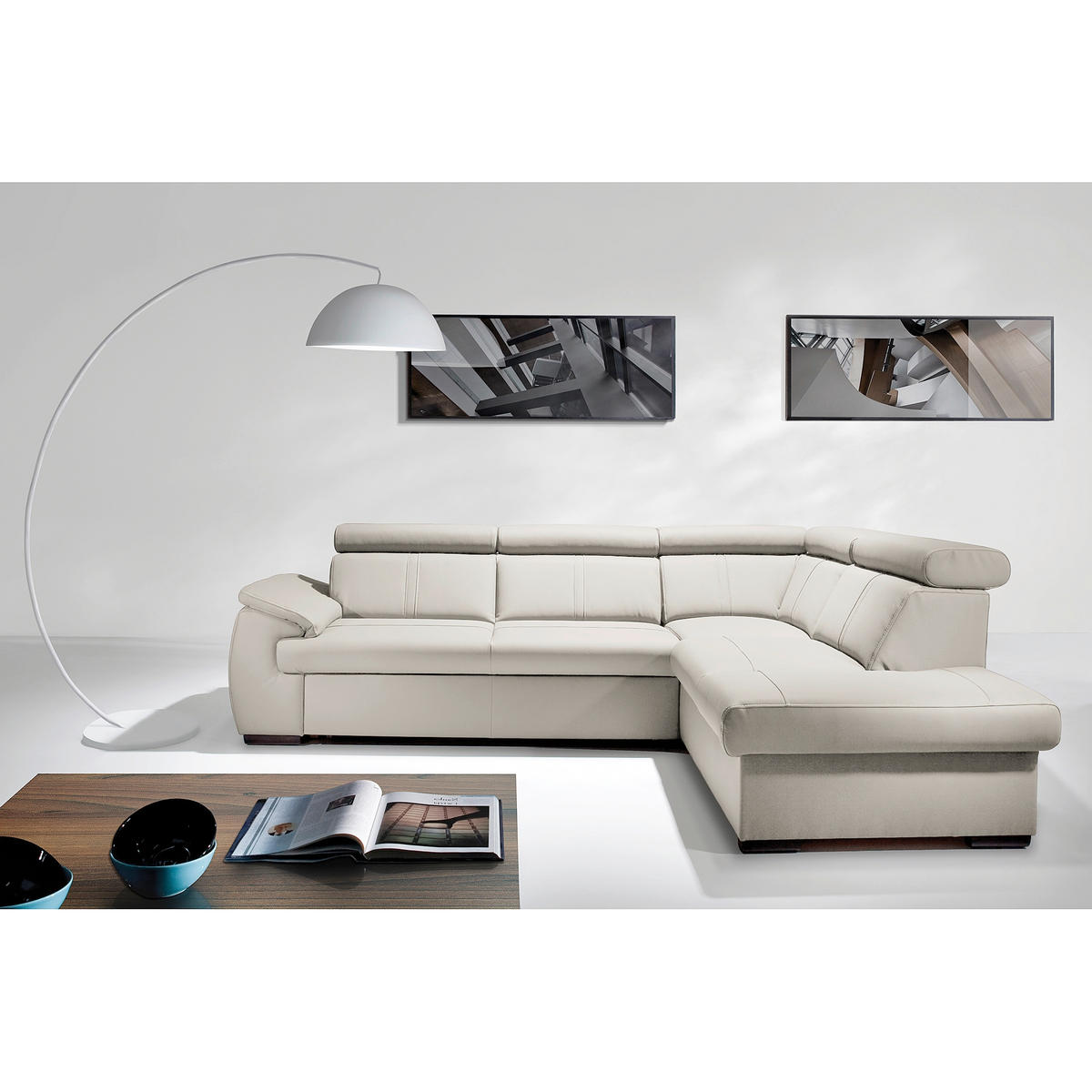 ECKSOFA  in Echtleder Platinfarben  - Platinfarben/Wengefarben, Design, Leder/Holz (265/211cm) - Livetastic