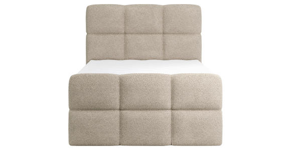 BOXBETT 120/200 cm,  in Taupe, gepolstertes Kopfteil, Bettkasten, Topper, H3 = fest  - Taupe/Schwarz, Design, Holzwerkstoff/Kunststoff (120/200cm) - Xora