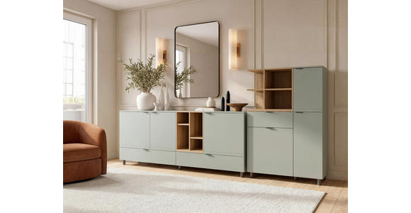 SIDEBOARD  210,4/89,4/42 cm 2 Schublade(n)  - Eichefarben/Salbeigrün, MODERN, Holzwerkstoff/Metall (210,4/89,4/42cm) - Carryhome