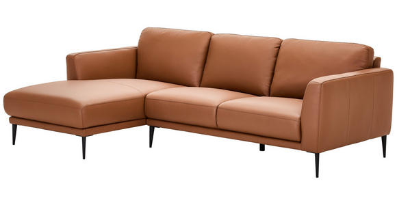 ECKSOFA Cognac Echtleder  - Cognac/Schwarz, MODERN, Leder/Metall (160/253cm) - Novel