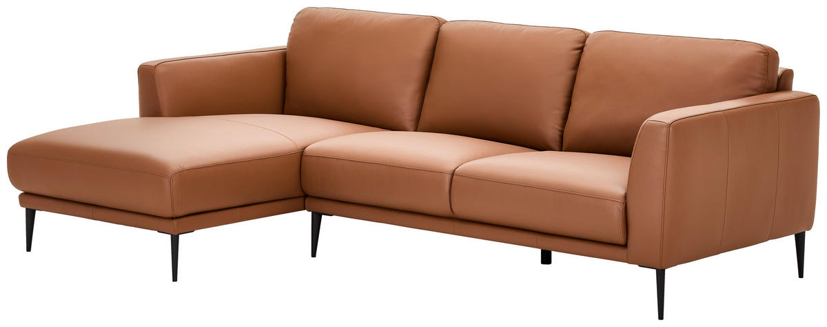 ECKSOFA Cognac Echtleder  - Cognac/Schwarz, MODERN, Leder/Metall (160/253cm) - Novel