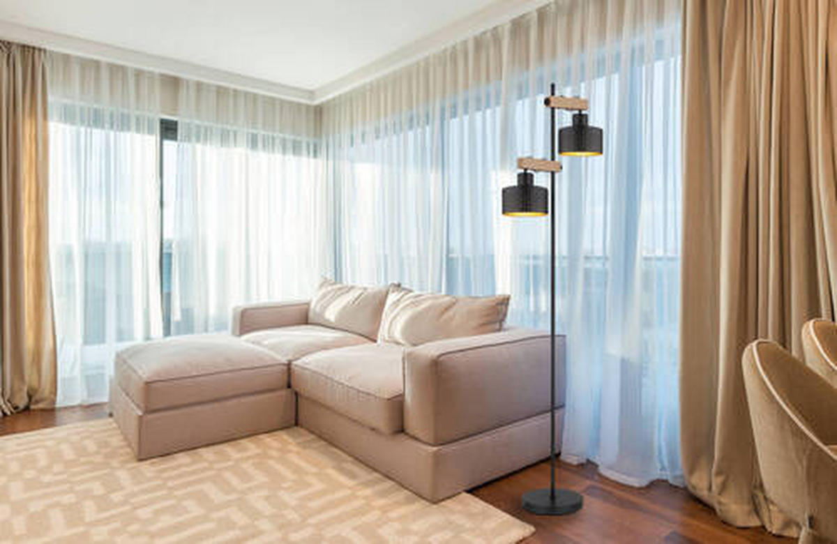 GOLVLAMPA Rielly 44/25/168 cm    - svart/mörkbrun, Design, metall/trämaterial (44/25/168cm) - Globo