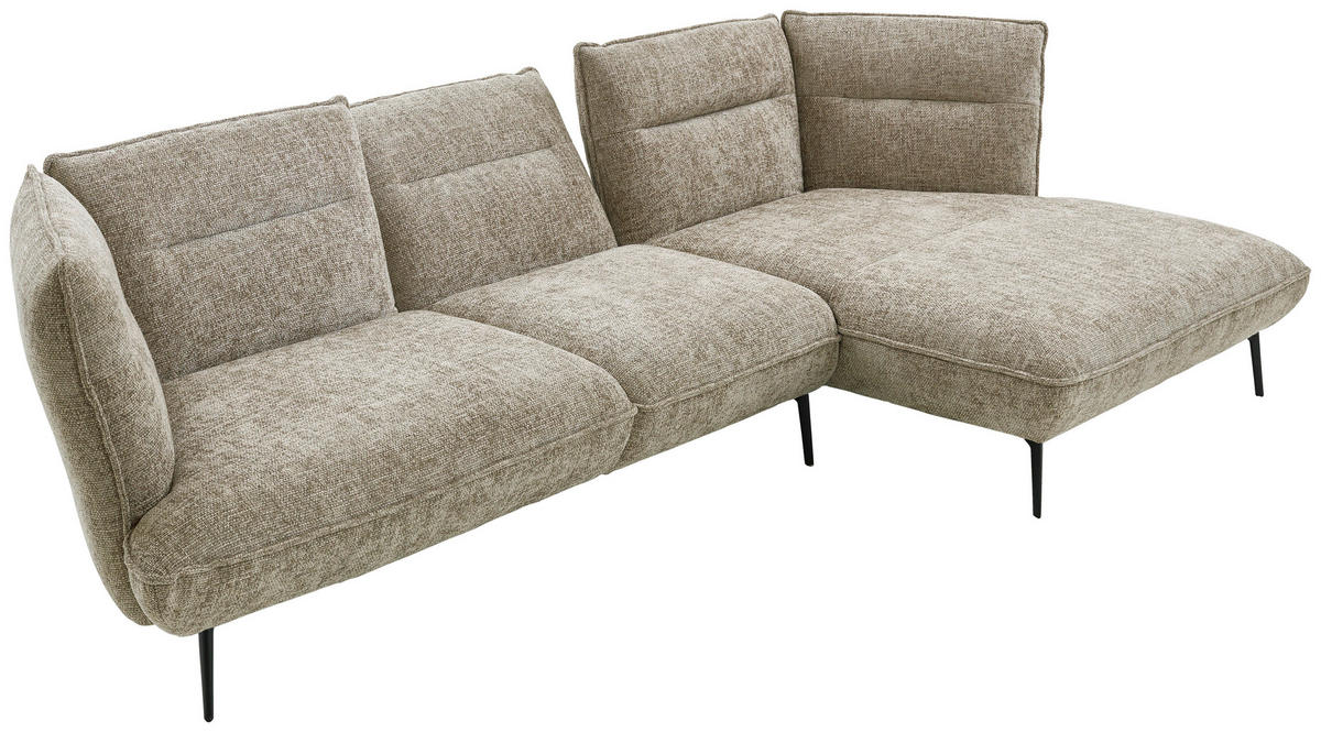ECKSOFA in Flachgewebe Taupe  - Taupe/Schwarz, Design, Textil/Metall (339/153cm) - Moderano