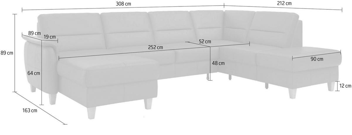 WOHNLANDSCHAFT PALMERA E in Echtleder Anthrazit  - Eichefarben/Anthrazit, Basics, Leder/Holz (163/308/212cm) - Sit & More