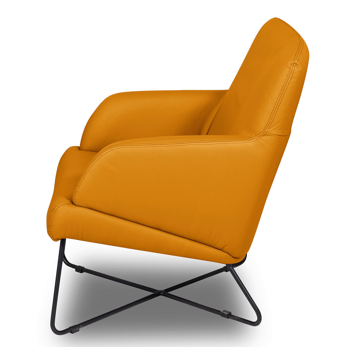 SESSEL in Echtleder Currygelb  - Currygelb/Schwarz, Design, Leder/Metall (67/87/74cm) - Livetastic