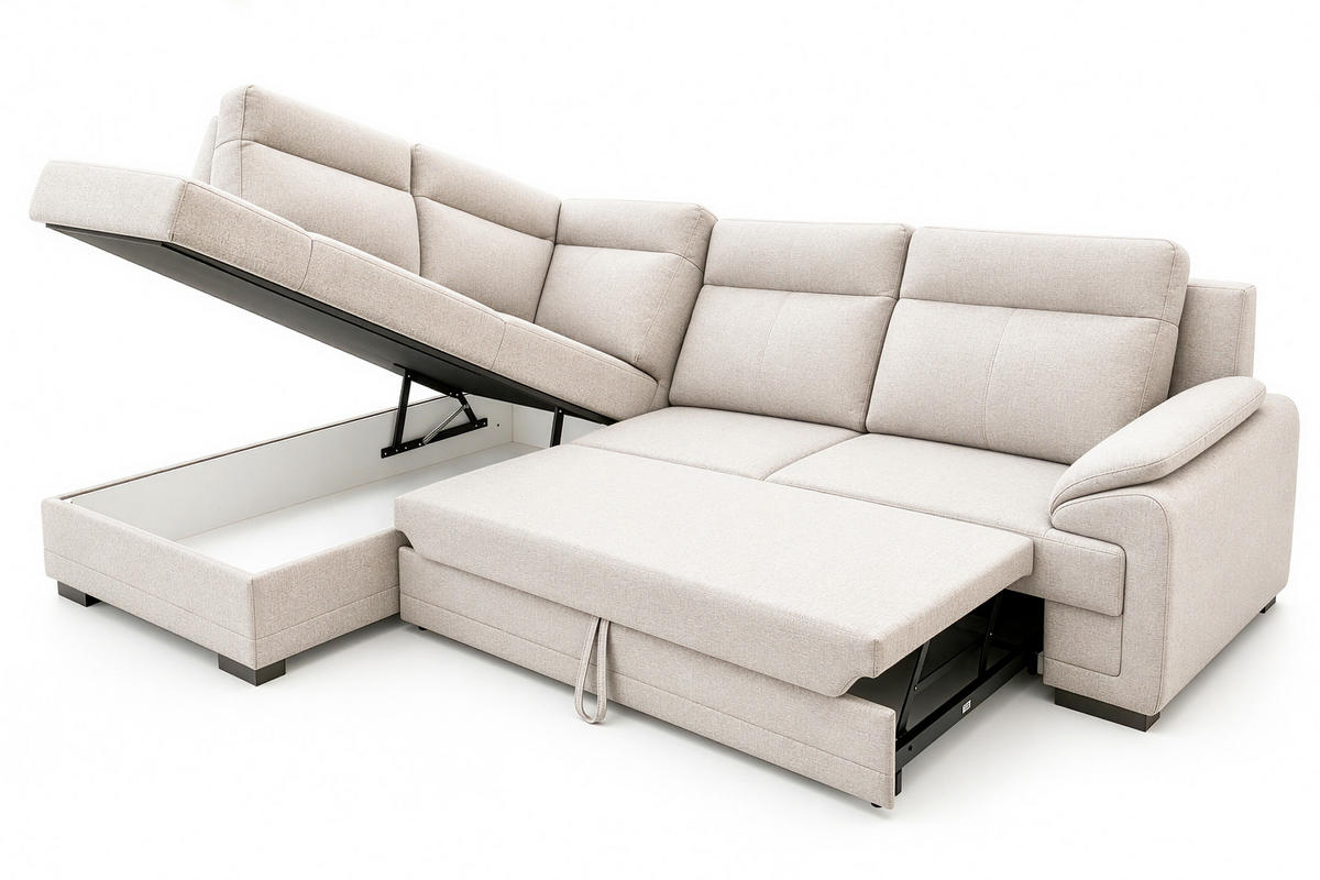 ECKSOFA ALTONA in Flachgewebe Sandfarben  - Sandfarben/Schwarz, Basics, Holz/Holzwerkstoff (272/207cm) - MID.YOU