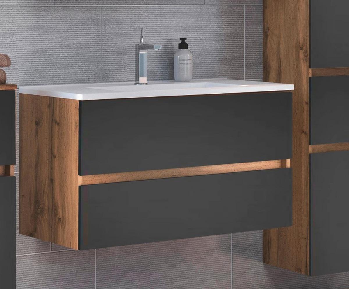 WASCHTISCHKOMBI 100 cm  - Eiche Wotan/Weiß, Design, Holzwerkstoff/Stein (100cm) - Held