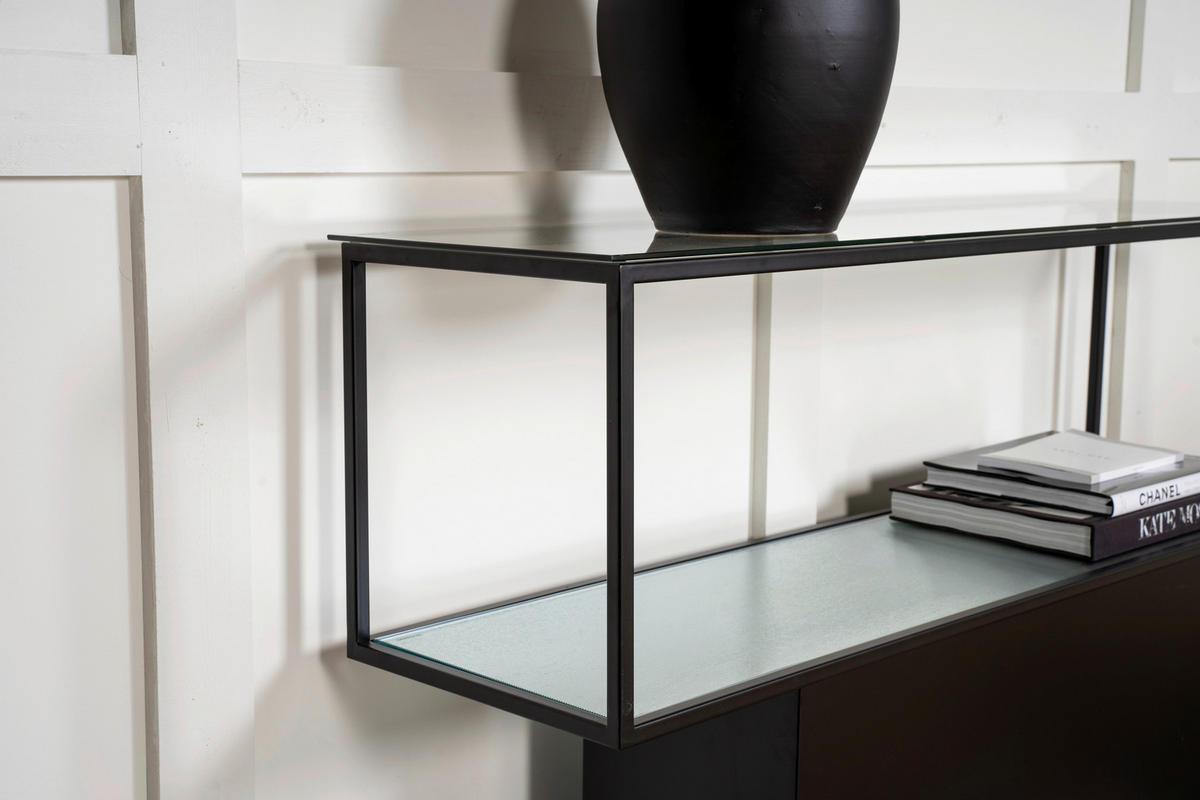 BÜCHERWAND Schwarz  - Schwarz, Design, Glas/Metall (130/35/74cm) - Livetastic