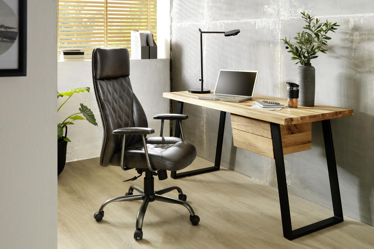 PISALNA MIZA les, kovina črna, barve hrasta  - črna/barve hrasta, Trendi, kovina/les (145/65/75cm) - Landscape