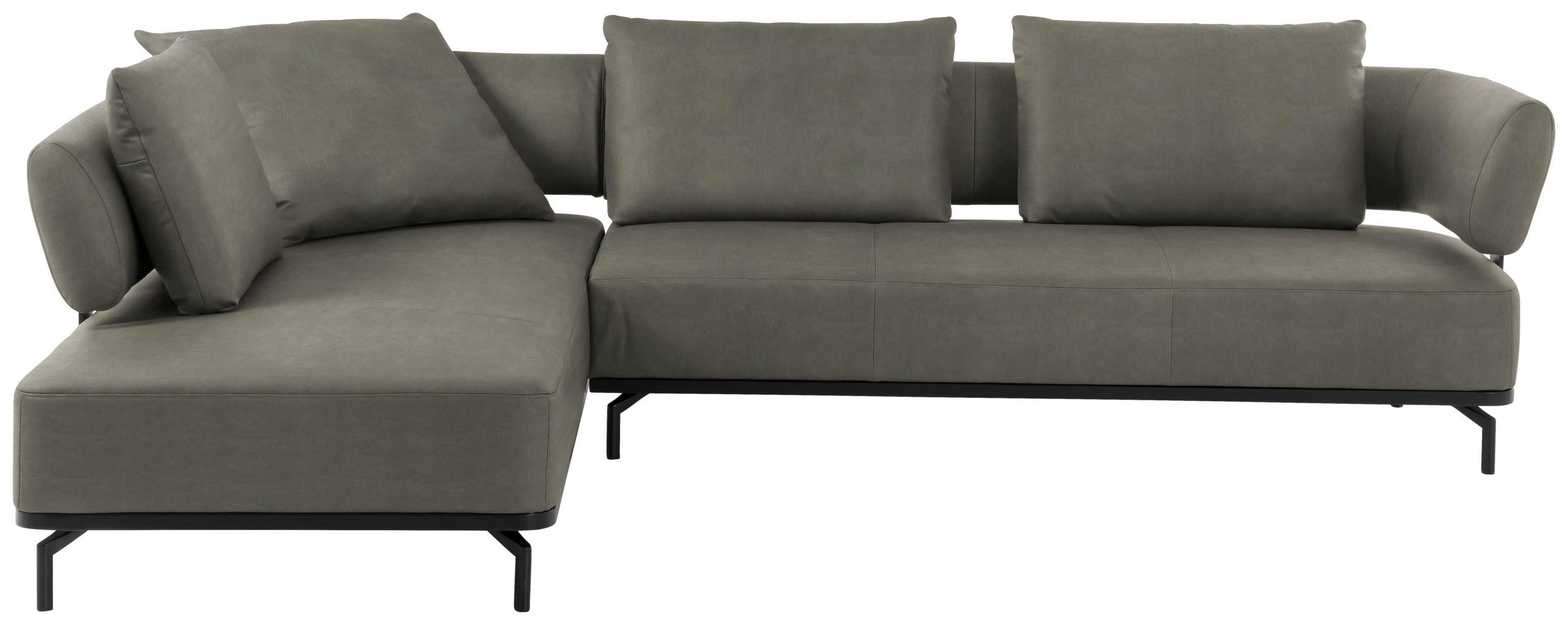 ECKSOFA in Echtleder Grau  - Schwarz/Grau, Design, Leder/Metall (237/302cm) - Dieter Knoll