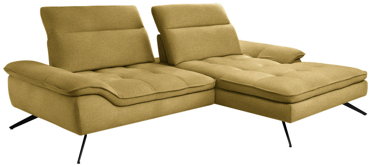 Ecksofa inkl. Funktionen Currygelb Chenille  - Currygelb/Schwarz, Design, Textil/Metall (288/179-202cm) - Stylife