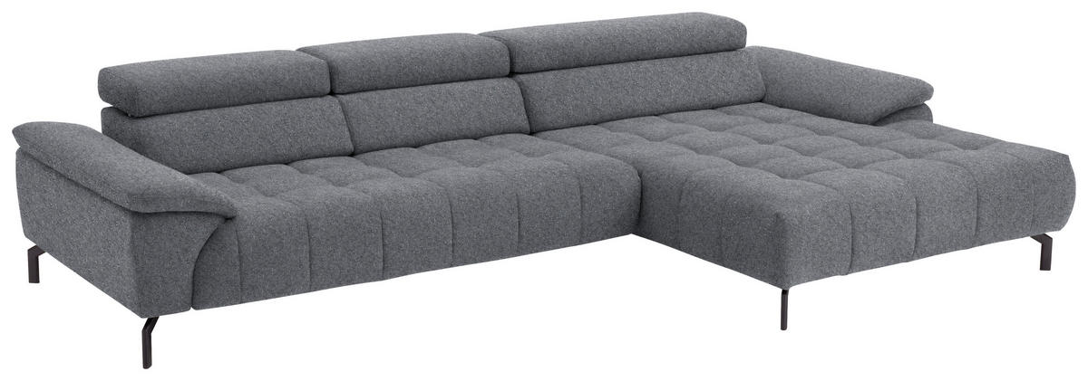 ECKSOFA in Chenille Grau  329/190 cm  - Schwarz/Grau, Design, Textil/Metall (329/190cm) - Beldomo Style
