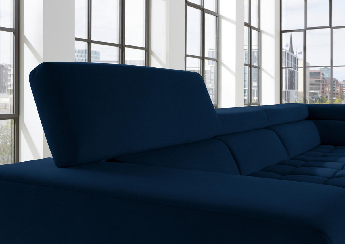 ECKSOFA in Mikrofaser Dunkelblau  222/326 cm  - Chromfarben/Dunkelblau, Design, Textil/Metall (222/326cm) - Beldomo Speed