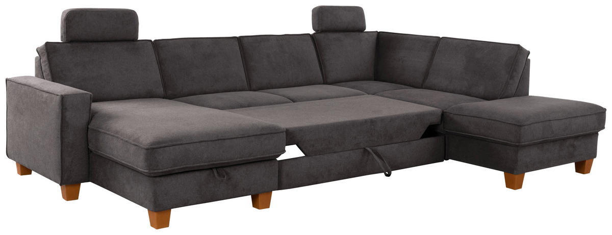 WOHNLANDSCHAFT Dunkelgrau Flachgewebe  - Eichefarben/Dunkelgrau, KONVENTIONELL, Holz/Textil (161/309/213cm) - Sit & More