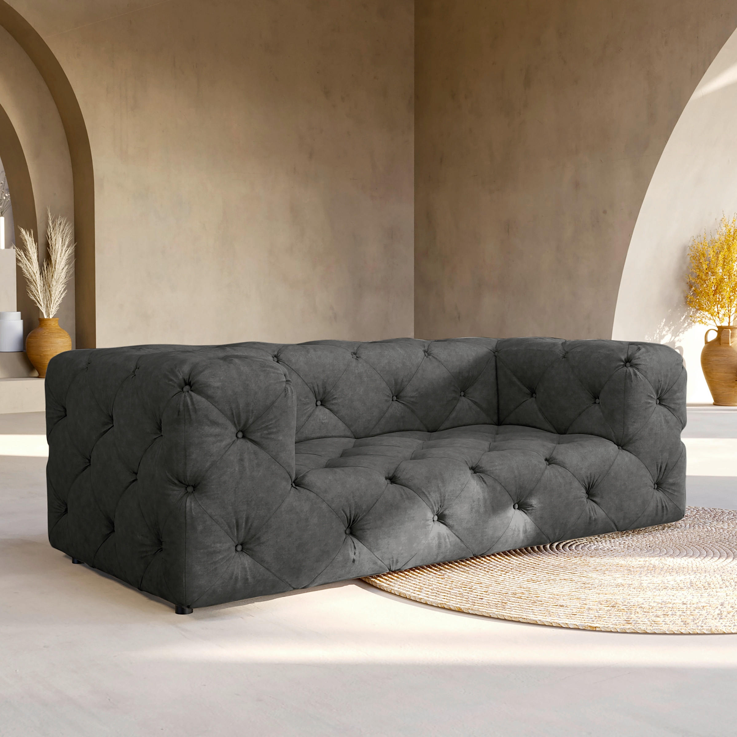2-SITZER-SOFA Fresco in Mikrofaser Anthrazit  - Anthrazit/Schwarz, Design, Kunststoff/Textil (193/71/100cm) - P & B