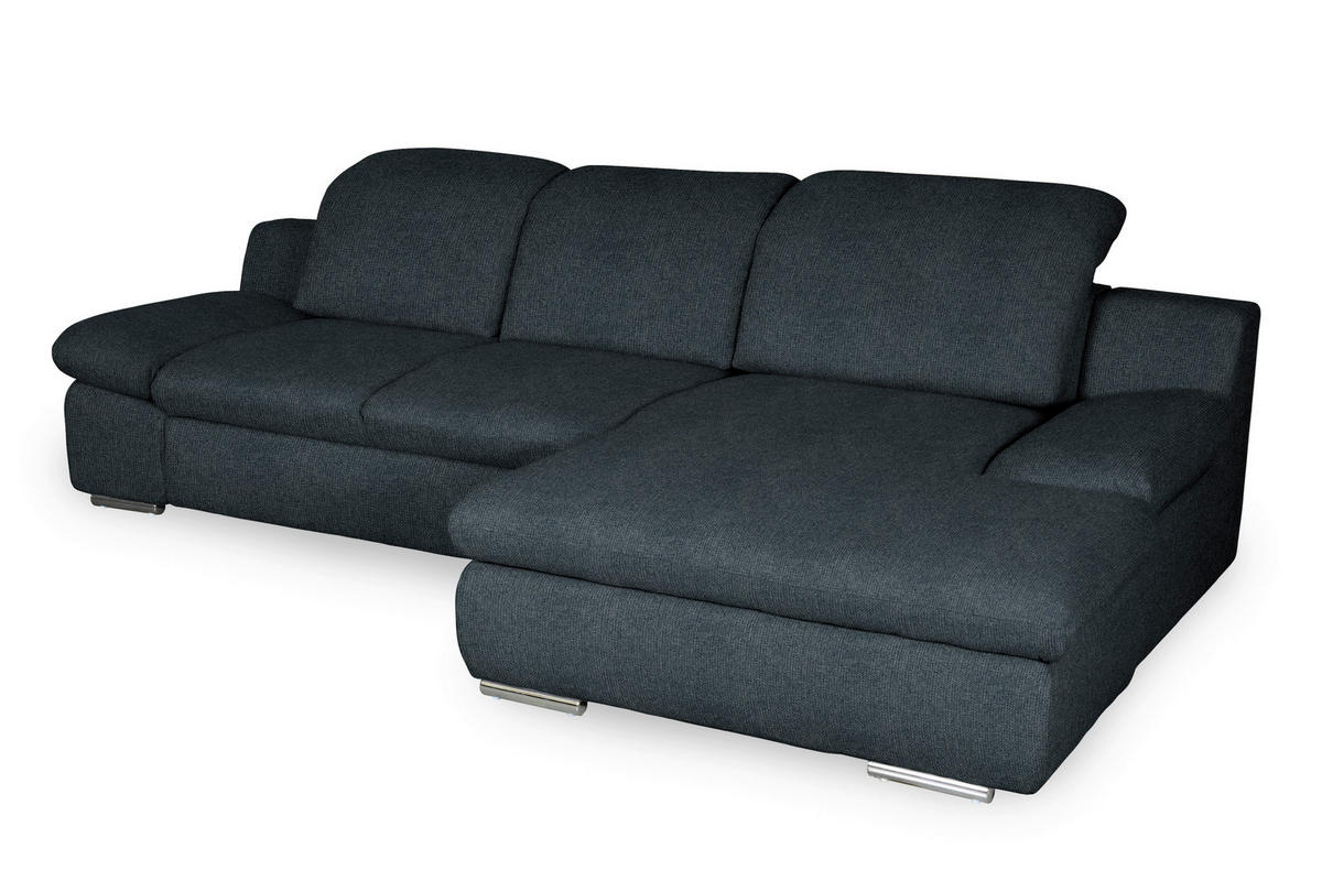 ECKSOFA in Chenille Schwarz  - Chromfarben/Schwarz, Design, Textil/Metall (286/165cm) - Livetastic