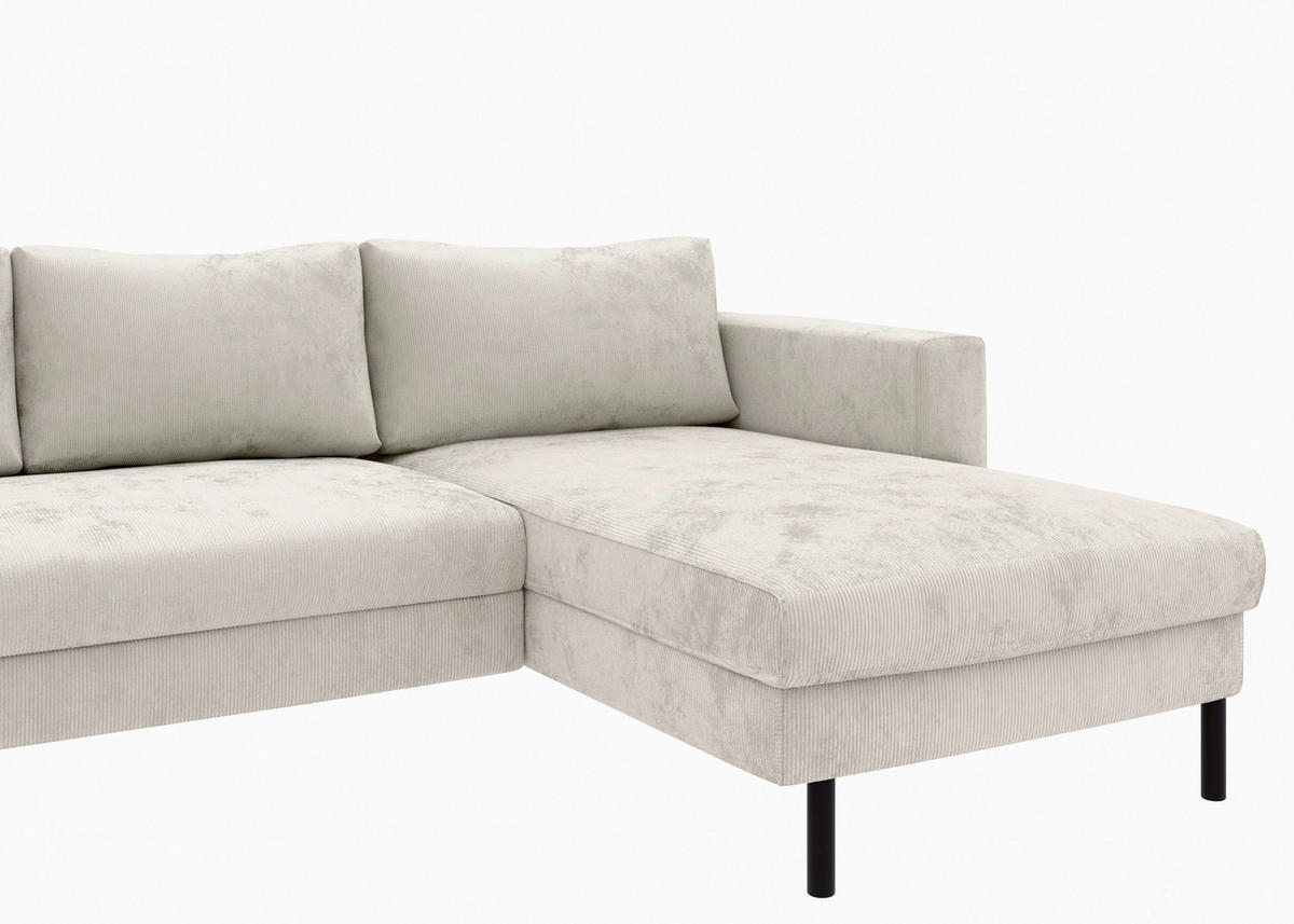 WOHNLANDSCHAFT Creme Cord  - Creme/Schwarz, MODERN, Textil/Metall (161/306/161cm) - Trendmanufaktur