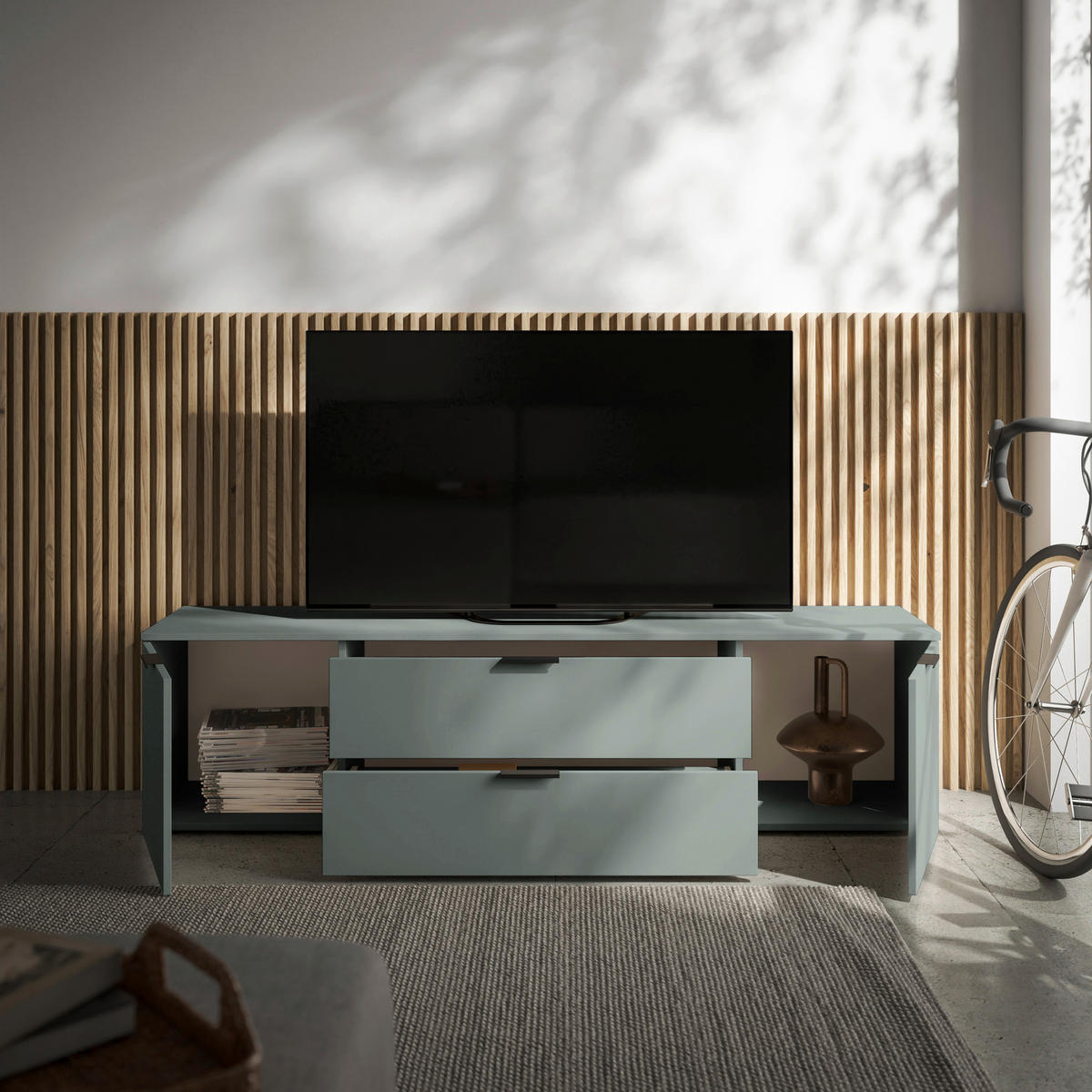 NISKA KOMODA   180/55/40 cm   žalfijazelena   - žalfijazelena/crna, Moderno, pločasti materijal/plastika (180/55/40cm) - Xora