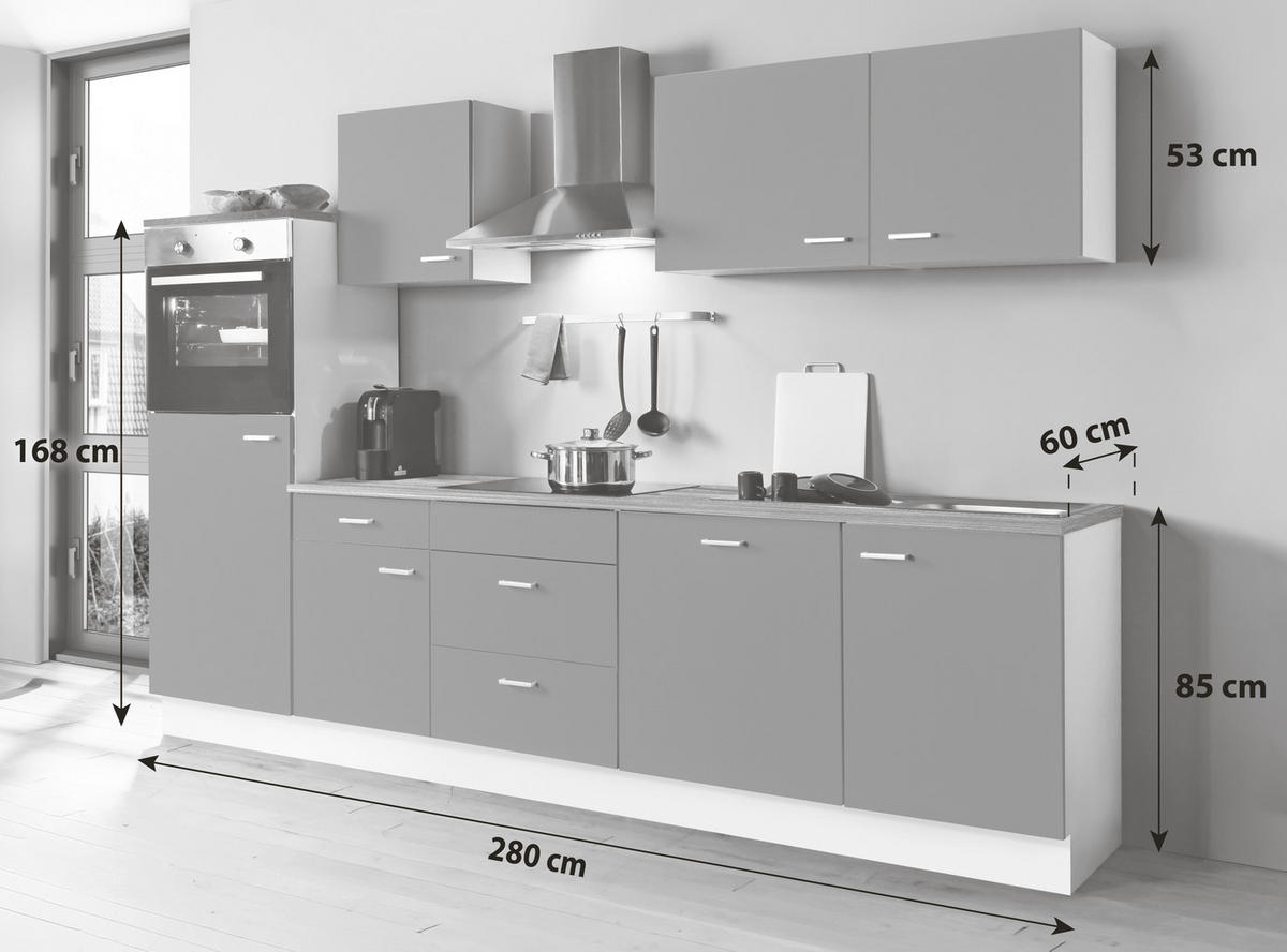 KÜCHENBLOCK 280 cm   in Graphitfarben, Weiß  - Silberfarben/Graphitfarben, KONVENTIONELL, Holzwerkstoff/Kunststoff (280cm) - Menke