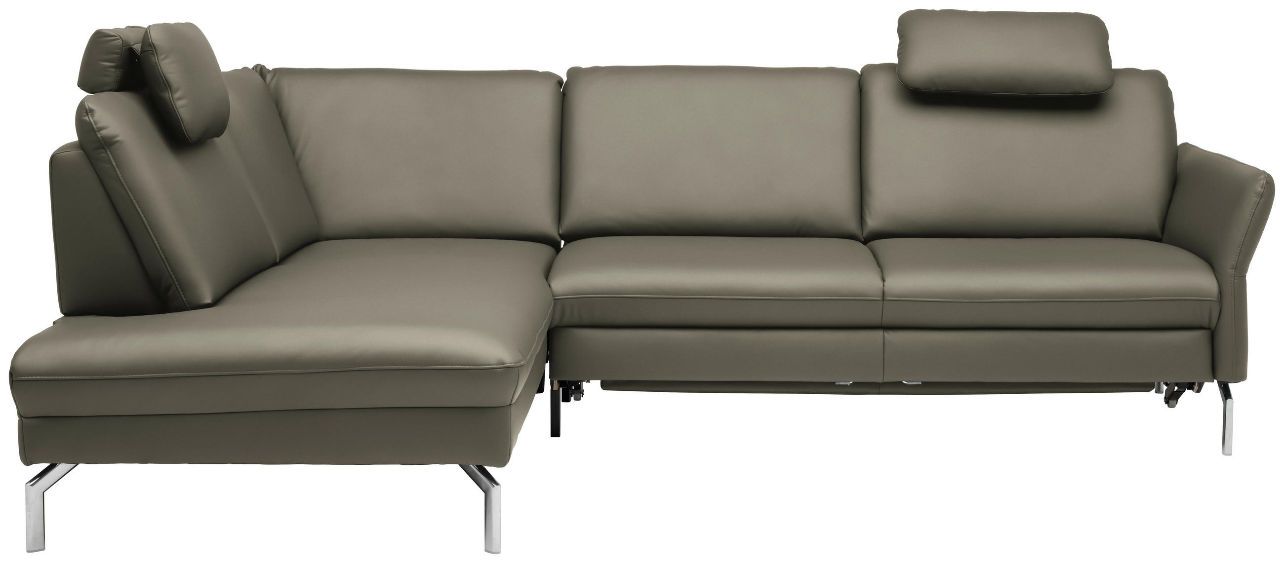 ECKSOFA in Echtleder Hellgrau  - Hellgrau/Alufarben, Konventionell, Leder/Metall (220/284cm) - Beldomo Premium