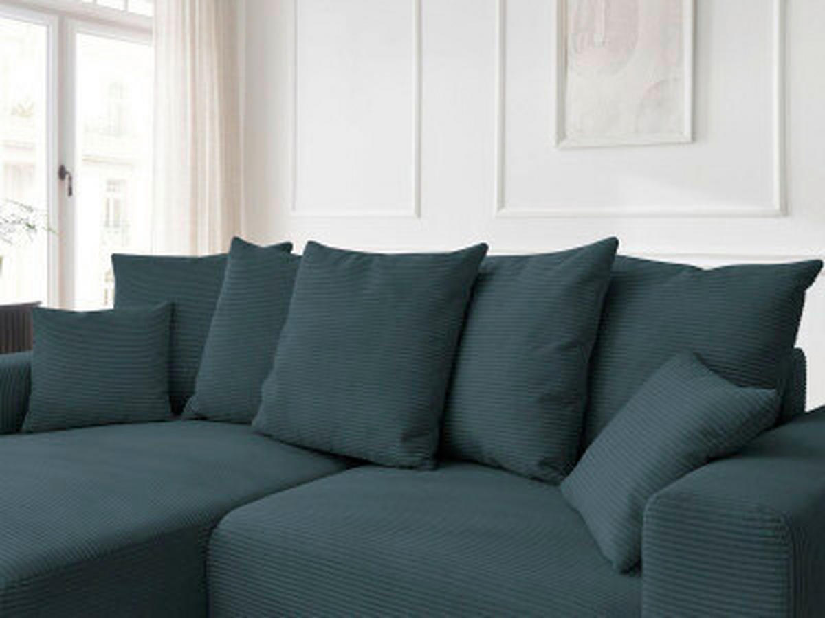 ECKSOFA Ottomane links  ATILLA Dunkelblau Cord  - Schwarz/Dunkelblau, MODERN, Kunststoff/Textil (149/244cm)