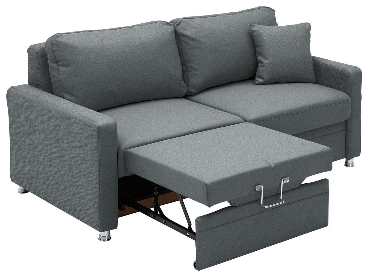 SCHLAFSOFA  in Chenille Dunkelgrau  - Chromfarben/Dunkelgrau, KONVENTIONELL, Textil/Metall (206/90/100cm) - Beldomo Style