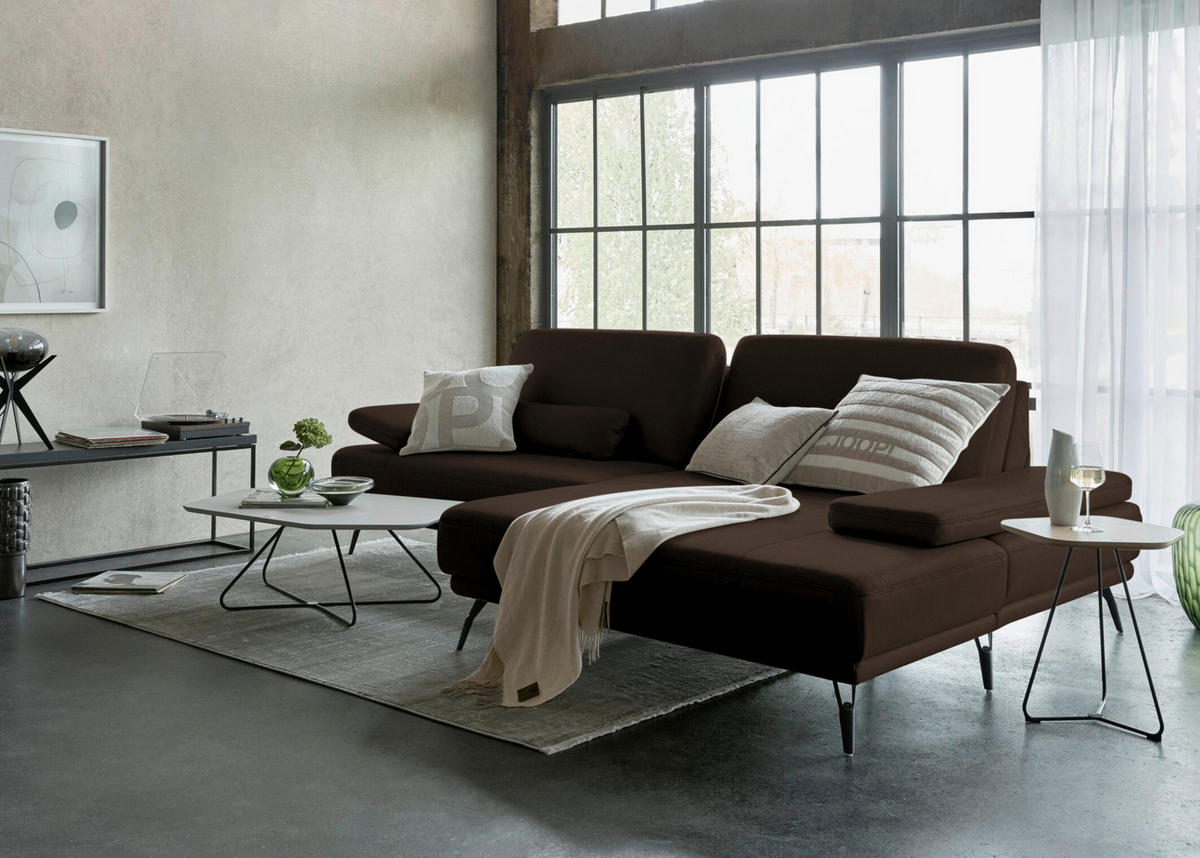 ECKSOFA Echtleder Dunkelbraun  - Dunkelbraun/Schwarz, Konventionell, Leder/Metall (301/180cm) - Joop!