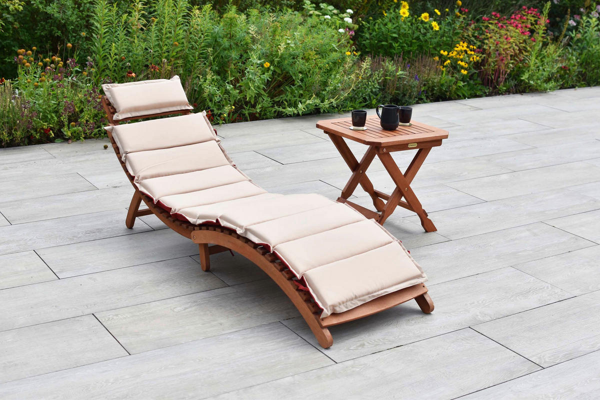 GARTENLIEGE  - Eukalyptusholzfarben/Beige, KONVENTIONELL, Holz/Textil - Gardenson