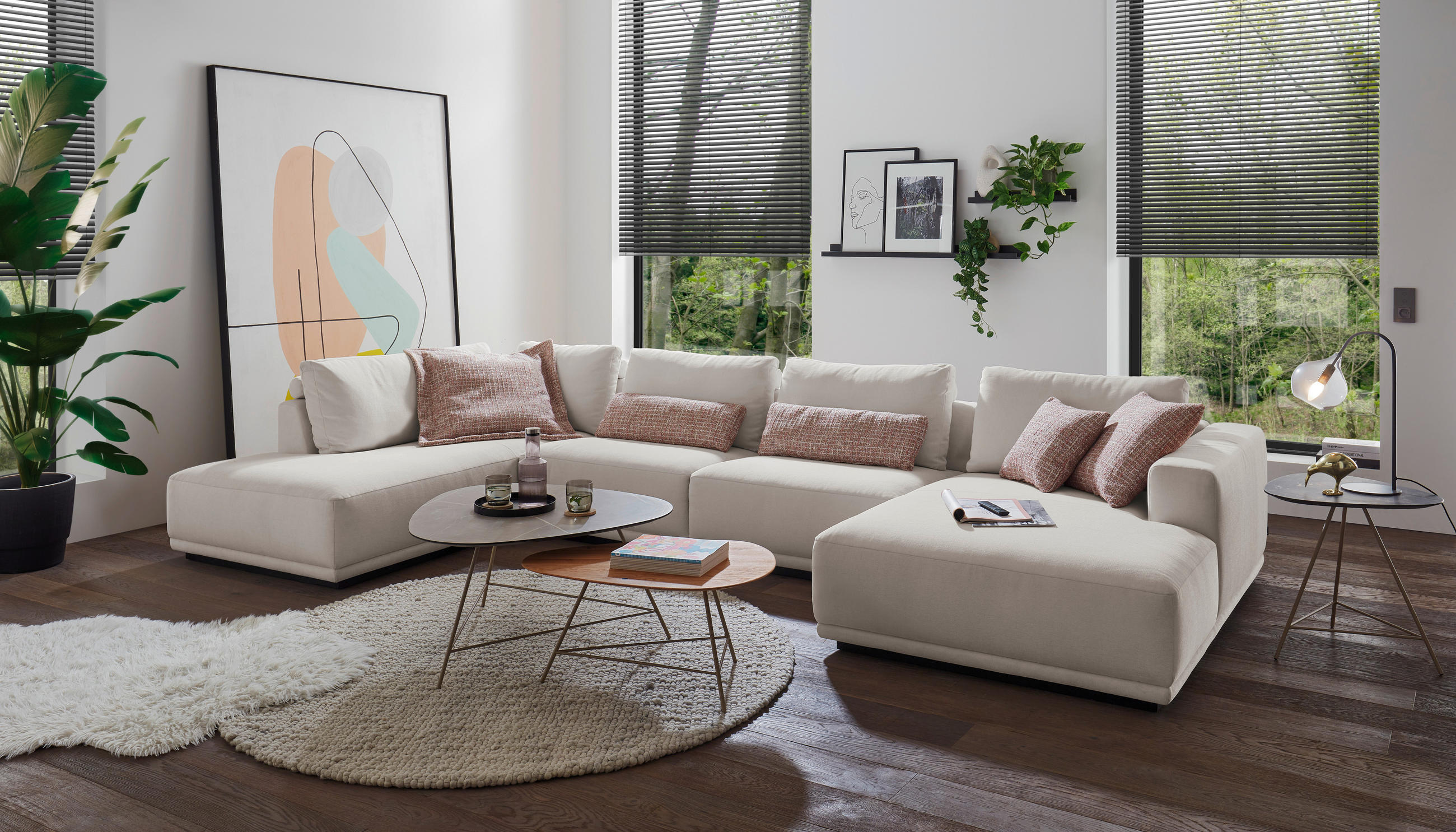 Thumbnail - Musterring Wohnlandschaft, Weiß, Textil, 4-Sitzer, Füllung: Federn, Polyethersulfon (Pes), Ottomane links, Eckteil, 397x...